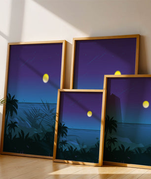 Serene Tropical Night Scene With Palm Trees and Moonlit Ocean - Mi tienda