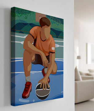 Ilustración de un jugador de baloncesto en la cancha en una pose dinámica