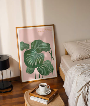 Abstract Botanical Green Leaves On Pink Background - Mi tienda