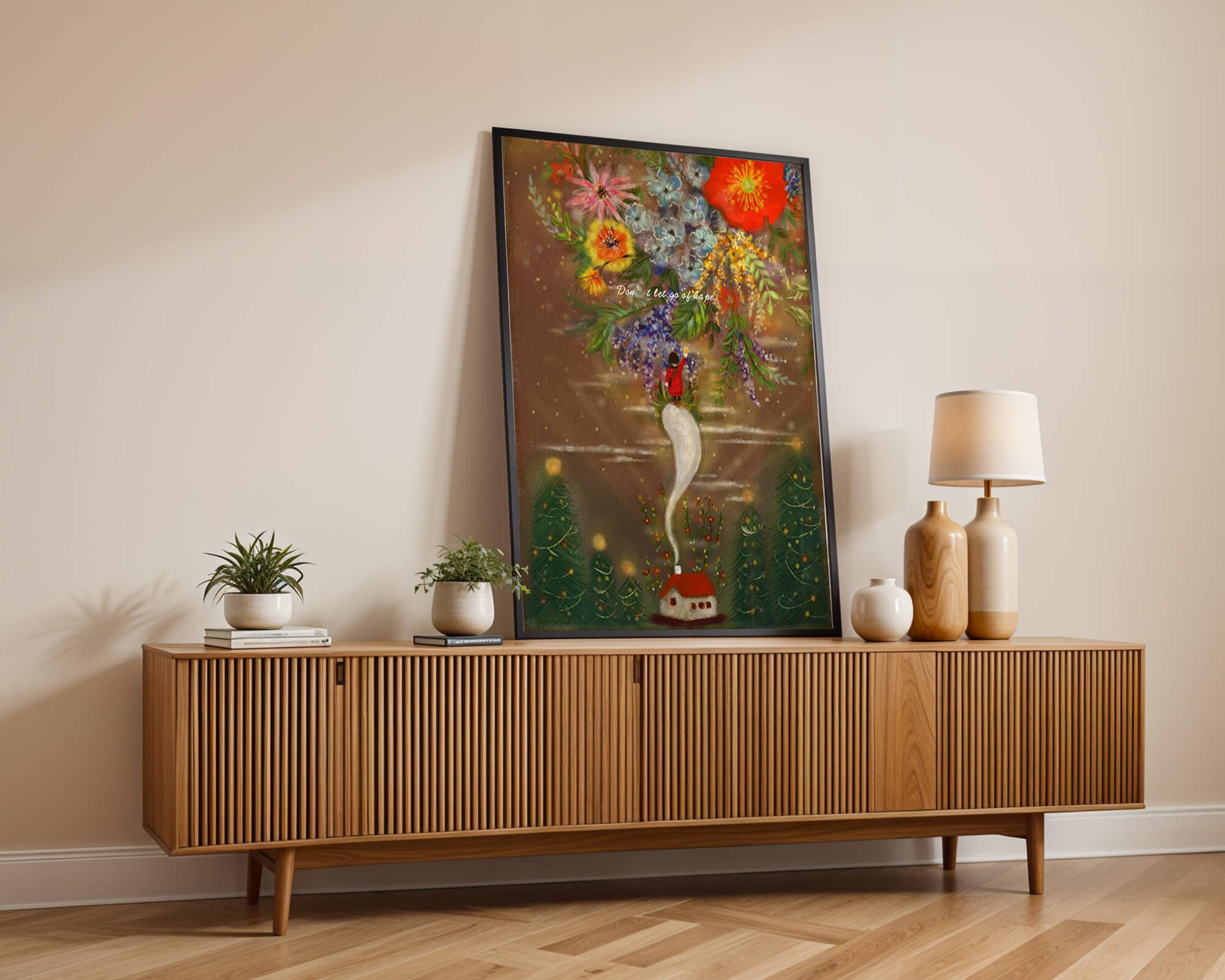 Charming illustration of floral fantasy scene