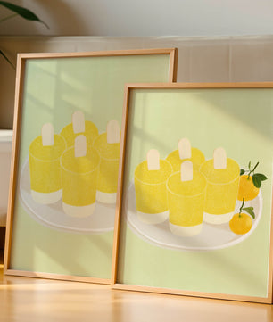 Illustration de sucettes glacées jaunes et d'oranges sur une assiette