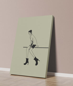 Schicke minimalistische Illustration einer sitzenden Frau in stylischen Stiefeln