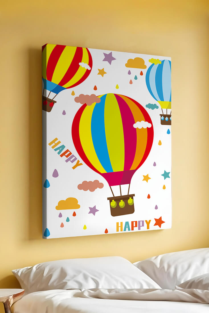 Colorful hot air balloons and happy clouds illustration