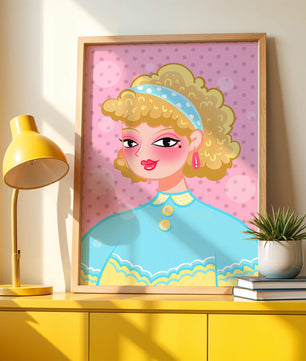 Retro pop art style portrait with polka dot background
