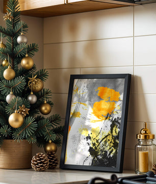 Abstract yellow and black watercolor splash with dynamic brushstrokes