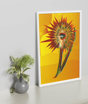 Abstract vibrant sunflower art with dynamic geometric shapes