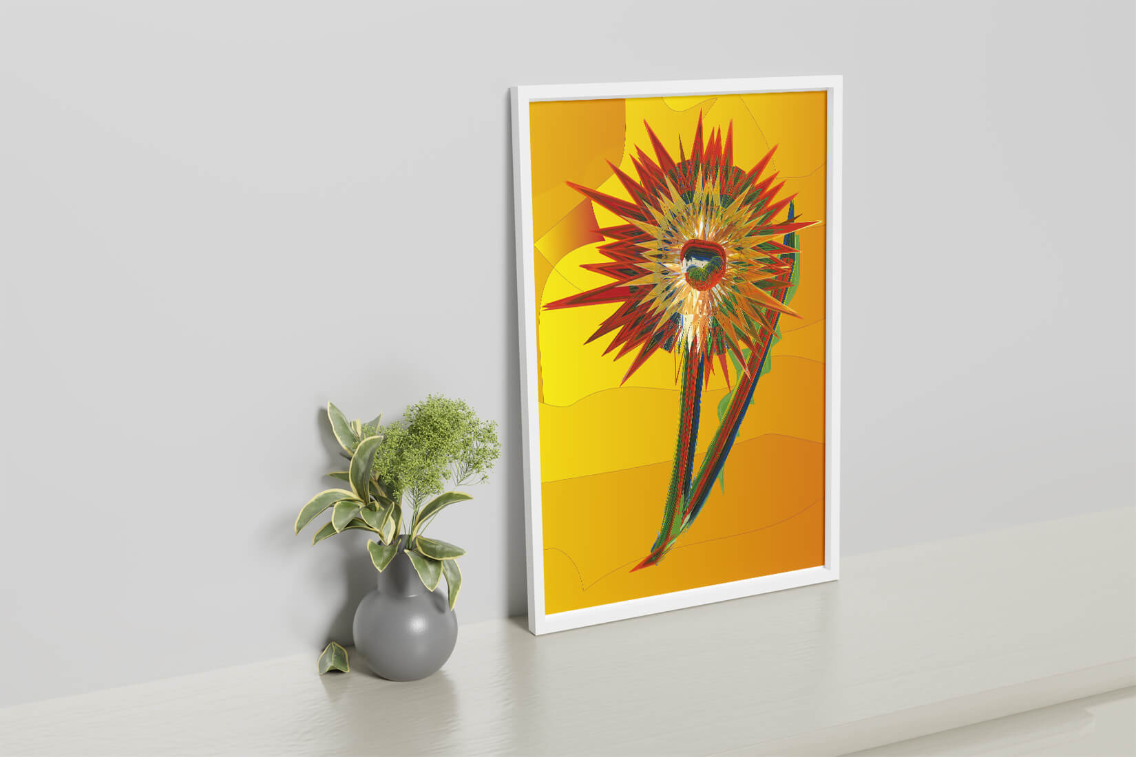 Abstract vibrant sunflower art with dynamic geometric shapes