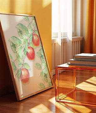 Ilustración de manzanas en la rama de un árbol con hojas verdes