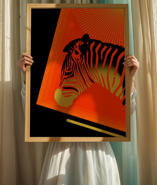 Abstract Zebra with Vibrant Colors and Golden Elements