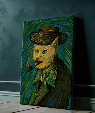 Gato caprichoso fumando una pipa en un estilo pictórico vibrante