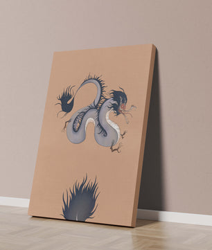 Illustration of a mystical dragon with fluid form on a beige background