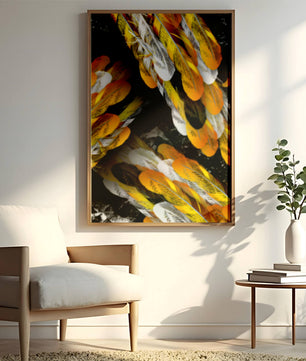 Abstract Composition with Yellow and White Feathers on a Black Background - Mi tienda
