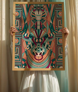 Colorful Geometric Animal and Snake Art Design with Tribal Patterns