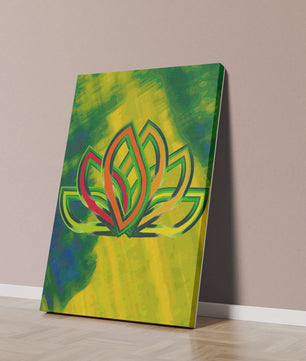 Diseño abstracto de loto con colores vivos y formas orgánicas