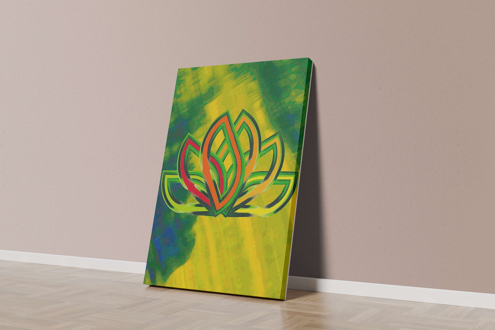 Diseño abstracto de loto con colores vivos y formas orgánicas
