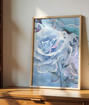 Serene Blue Roses With Delicate Leaves on Soft Background