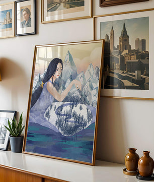 Majestic Woman Overlooking Snowy Mountain Landscape