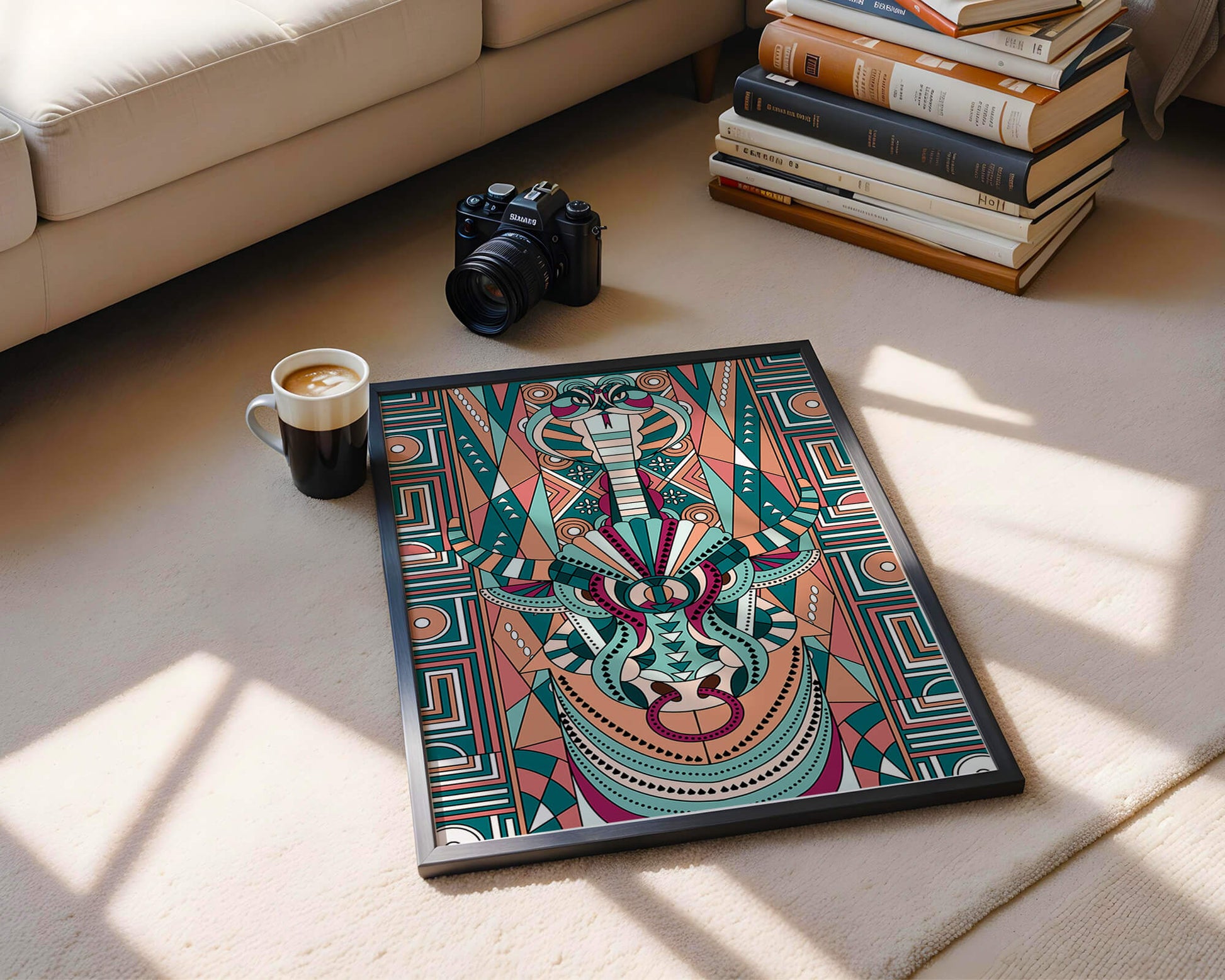 Colorful Geometric Animal and Snake Art Design with Tribal Patterns