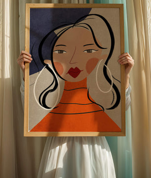 Colorful abstract portrait featuring a woman with red lips and hoop earrings on textured background - Mi tienda