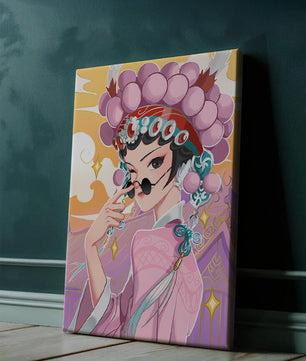 Personaje de anime elegante con atuendo tradicional y detalles dorados