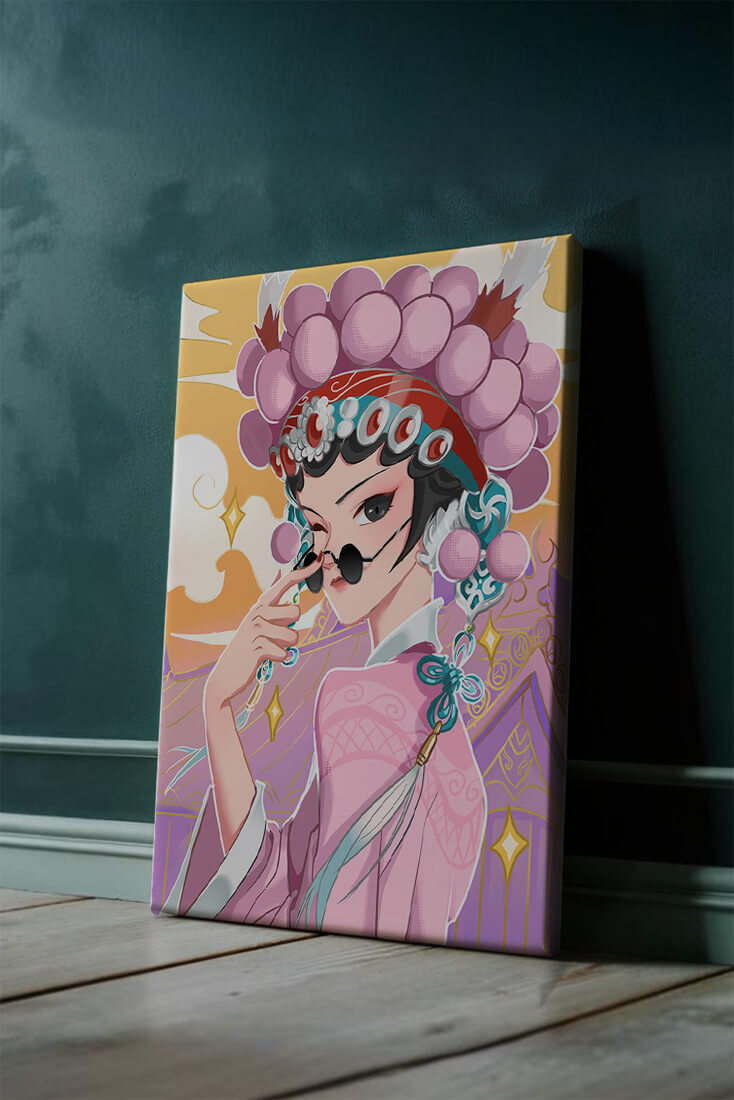 Elegant anime character in traditional attire with golden accents