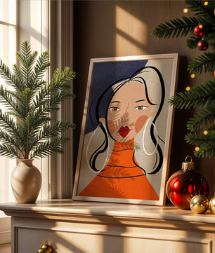 Colorful abstract portrait featuring a woman with red lips and hoop earrings on textured background - Mi tienda