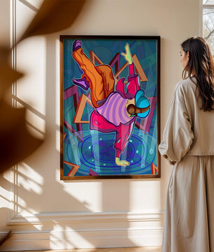 Colorful breakdancer in dynamic urban artwork