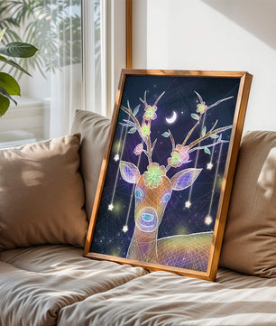 Illuminated Fantasy Deer with Floral Antlers and Hanging Stars - Mi tienda