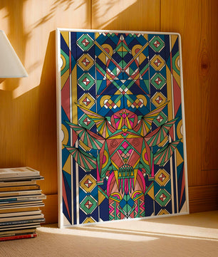 Obra de arte abstracta geométrica colorida con patrones simétricos