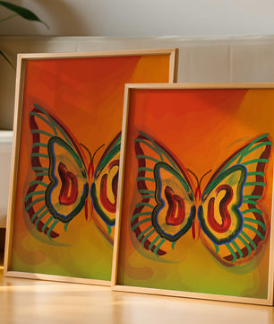 Vibrant butterfly depiction with colorful abstract background