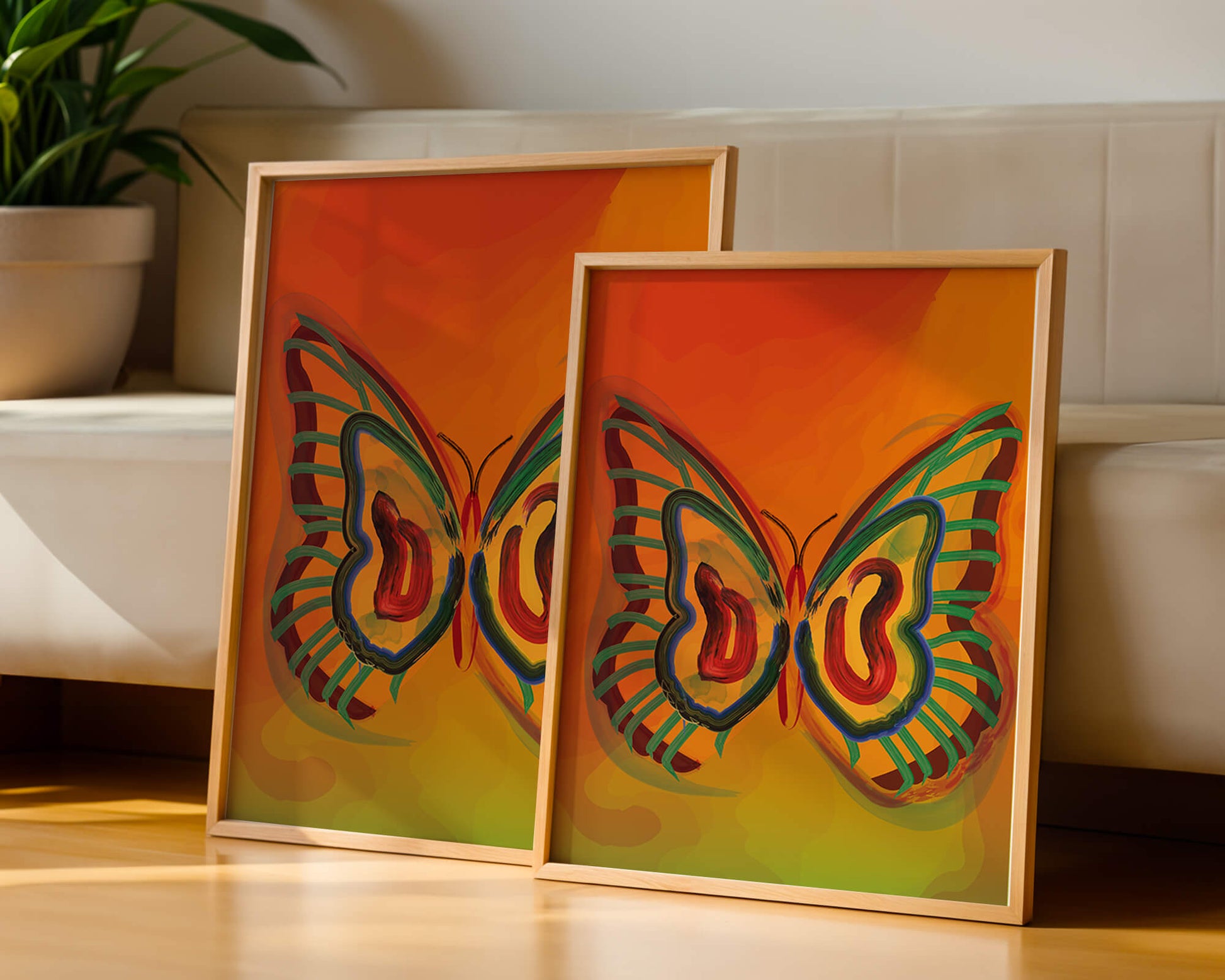 Vibrant butterfly depiction with colorful abstract background
