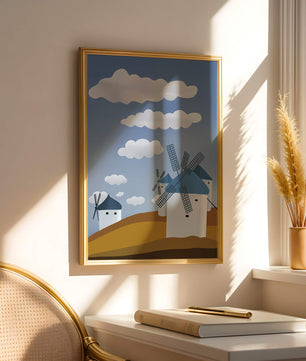 Scenic Windmills on a Sunny Day with Blue Skies and Clouds