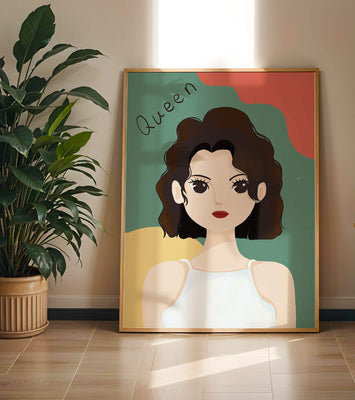 Stylized illustration of a confident woman with abstract background