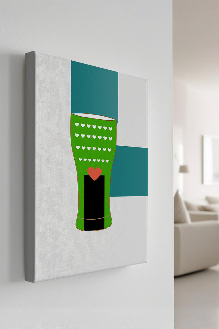 Green vase with heart pattern and minimalistic design