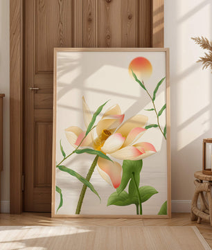 Serene Lotus Flower with Sun in Minimalist Natural Setting - Mi tienda