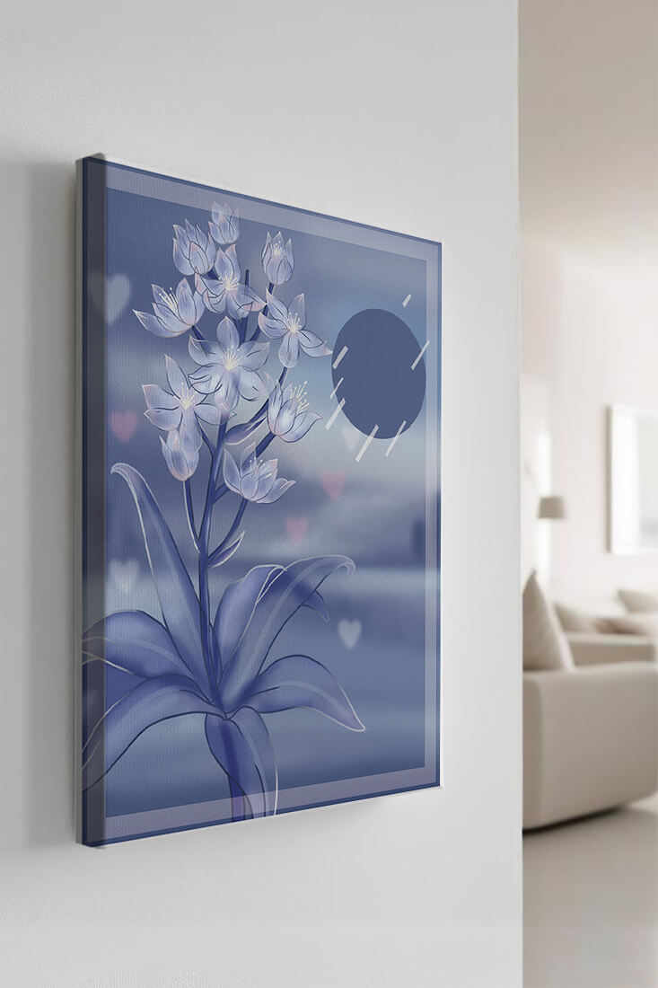 Delicate blue floral illustration with stylish geometric elements
