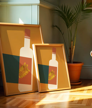 Modern Abstract Wine Bottle With Golden Leaf Design - Mi tienda