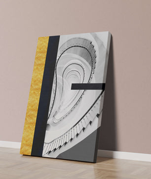 Abstract spiral staircase with a gold accent design