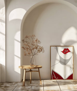 Minimalist Art with Red Lips and Elegant Dress - Mi tienda