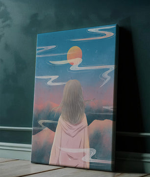 Ruhige Landschaft mit Silhouette, die den Sonnenuntergangshimmel und die Wolken betrachtet