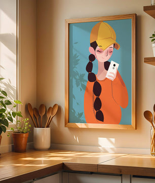 Colorful illustration of a girl with a smartphone