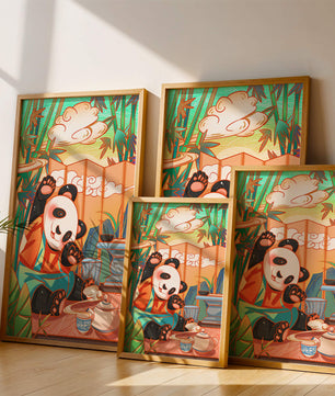 Cheerful Panda Having Tea in a Bamboo Garden - Mi tienda