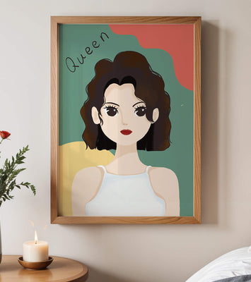 Stylized illustration of a confident woman with abstract background