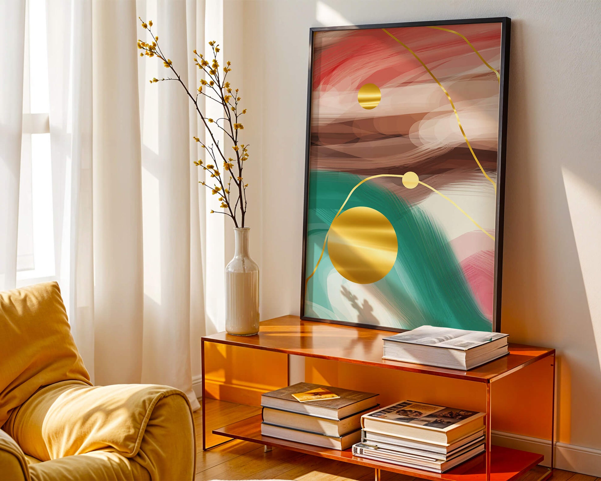 Abstract Expressionism with Gold Accents and Earthy Tones