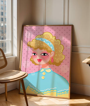 Retro pop art style portrait with polka dot background