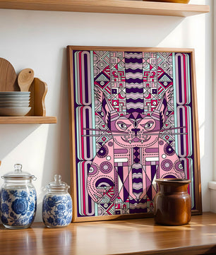 Gato Art Deco geométrico con patrones intrincados