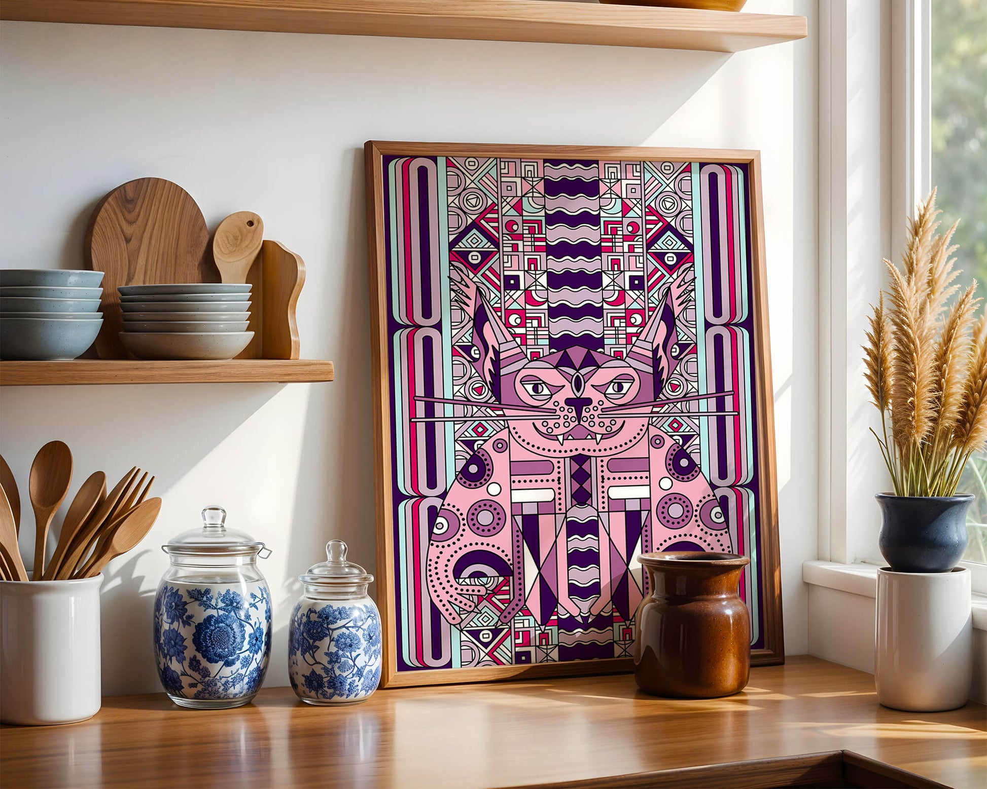 Geometric Art Deco Cat with Intricate Patterns