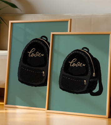 Elegant black backpack with gold accents and love inscription