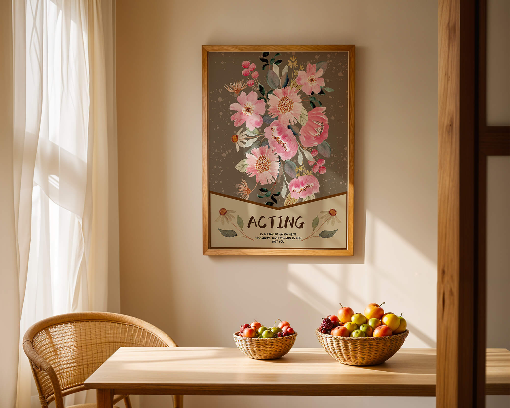 Floral watercolor illustration with motivational text on a brown dotted background