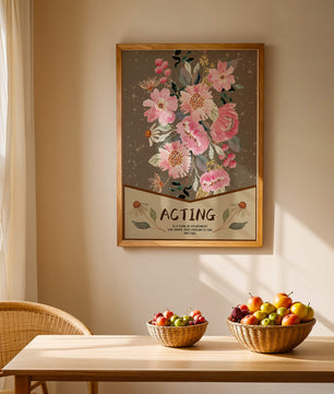 Ilustración acuarela floral con texto motivacional sobre un fondo marrón punteado